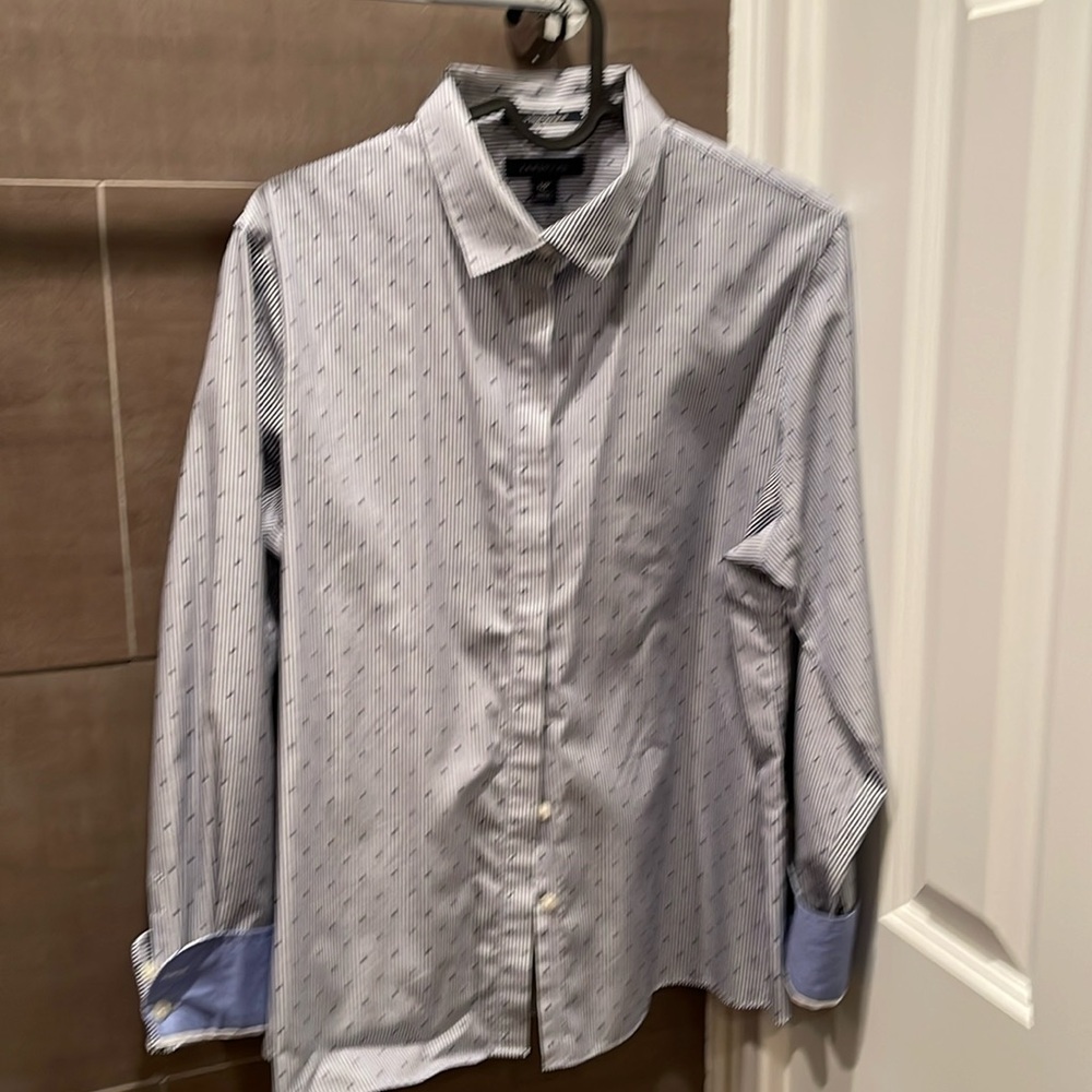Land’s End Supima Cotton blouse. Blue and white stripes and polka dots.